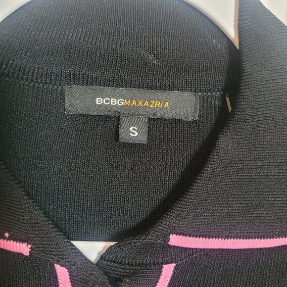 BCBG MaxAzria Y2K Button Up Preppy Cardigan Women Small Black Pink Dark Academia - Picture 7 of 13